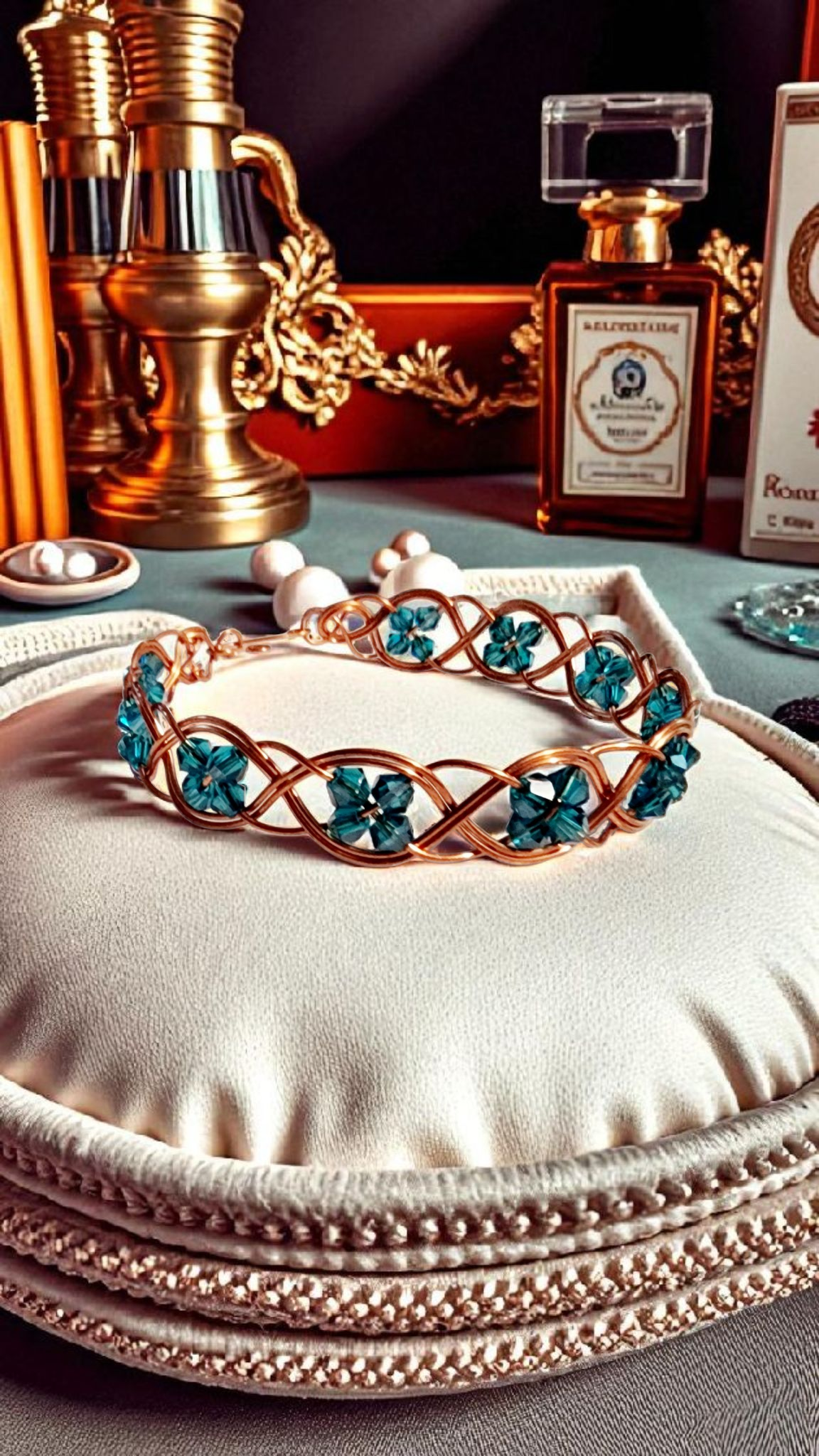 Copper & Aqua Crystal Woven Bracelet Bead From The Heart Creations