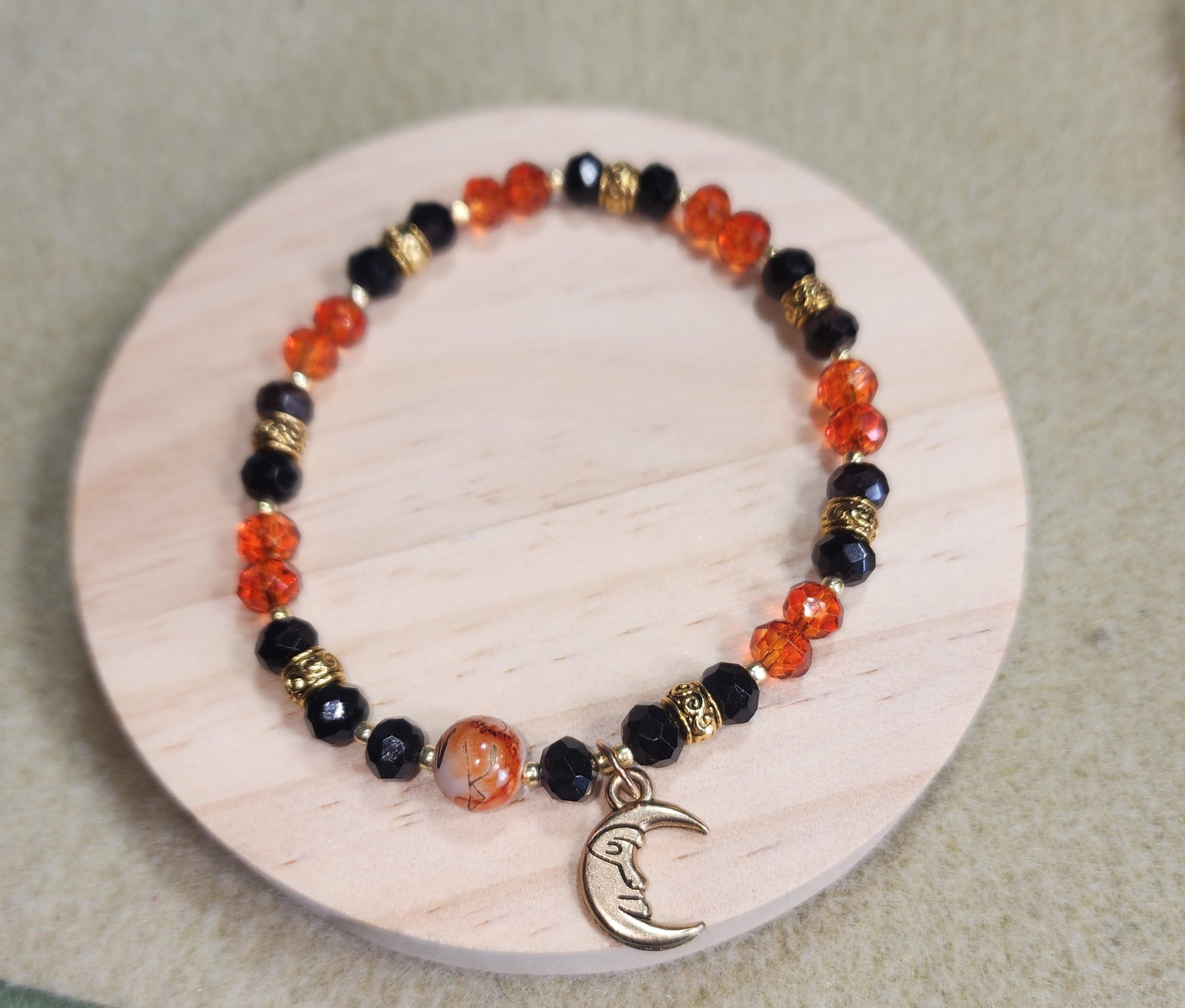 Orange and Black 3-tier Moon Bracelet Set Bead From The Heart Creations