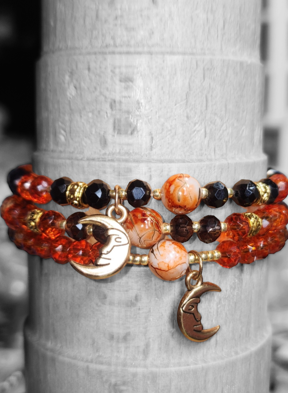 Orange and Black 3-tier Moon Bracelet Set Bead From The Heart Creations