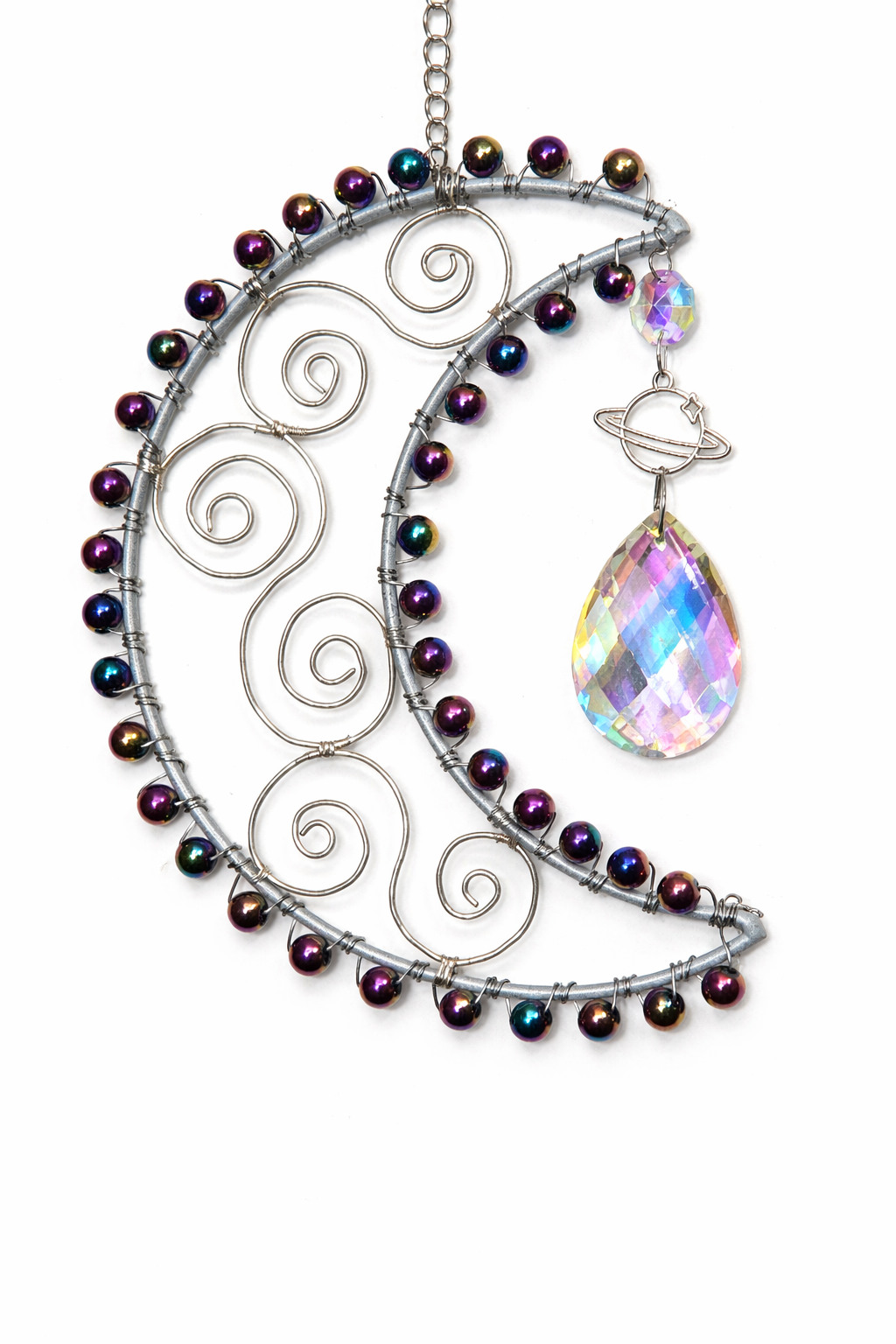 Celestial Crescent Moon Crystal Suncatcher