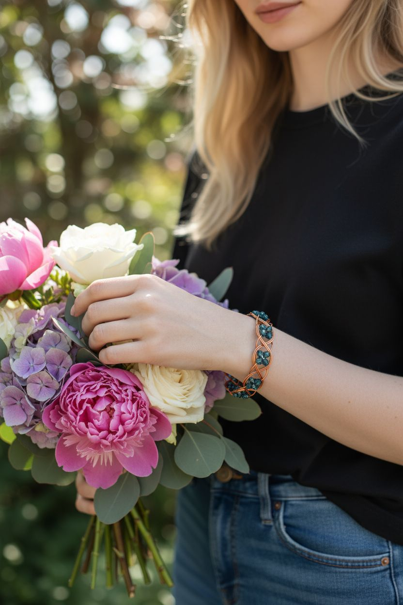 Copper & Aqua Crystal Woven Bracelet Bead From The Heart Creations